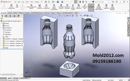 فیلم آموزش طراحی قالب مدل بطری solidworks